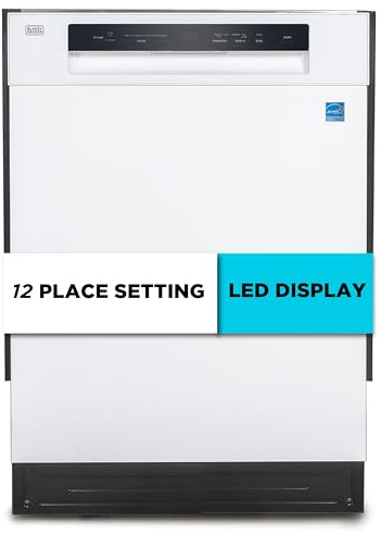 BLACK+DECKER 24 Built-In Dishwasher, 12-Place Setting Capacity with Stainless Steel Tub, Dish Washer with 5 Wash Programs and Smart Wash Cycle, ENERGY STAR Certified, BDW100MW, White
