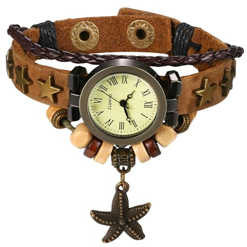 JewelryWe Orologio da Donna in Pelle Classico: Orologio Vintage con Ciondolo Stella Marina Numero Romano