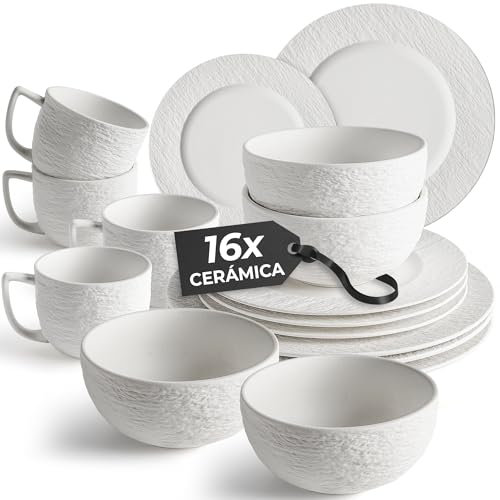 MIAMIO - Service de Vaisselle 16 pièces/Vaisselle Moderne en Céramique/Service de Table/Service Pour 4 Personnes - Collection Oasi
