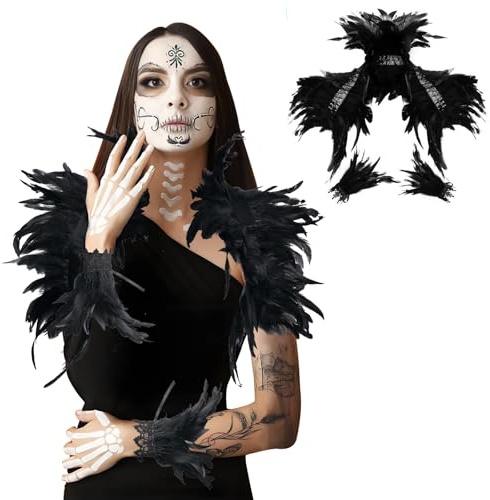 RoserRose Fjäderkrage, Svart Med Fjädermanschetter, Svan-Kostym, Gotisk Fjäderkrage, Fjäder, Axelryck, Rapankostym, Fjäderkappa, Svart För Halloween, Karneval, Maskerad Cosplay