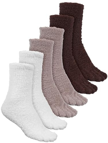 Bencailor 3 Pairs Women Fuzzy Toe Socks Womens Soft Fuzzy Plush Warm Fluffy Winter Home Slipper Socks for Women Men, Size 5-9(White,Khaki,Brown)