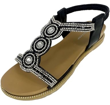DUNLOP Ladies Jewelled Sandals - Black, UK 8