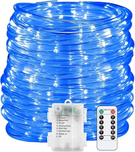 SUAVER - Tubo luminoso LED per esterni, impermeabile, con telecomando, 8 modalità, batteria, cavo luminoso per feste, matrimoni, Natale, decorazione (Blu, 20 m, 200 LED)