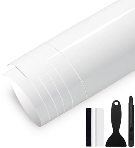 GRTHTATI 50cm x 150cm Autofolie Glanz Auto File Selbstklebende Car Wrapping Folie mit Luftkanälen Blasenfreie Auto Folierung für Motorrad, Fahrrad, DIY (Weiß Glanz, 50cm x 150cm)