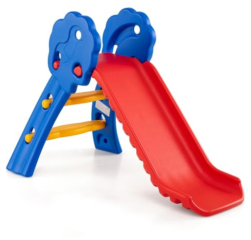 COSTWAY Foldable Kids Slide, Freestanding Toddler Slides with Safety Ladder, Primary Climb Toy for Indoor Outdoor Garden Playground (Multicolor)