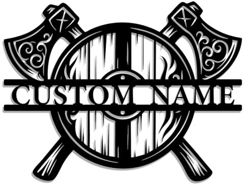Personalized Viking Shield and Axes Metal Sign – Custom Name Norse Iron Wall Art – Nordic Warrior Decor for Man Cave, Garage, or Rustic Cabin (Style-5)