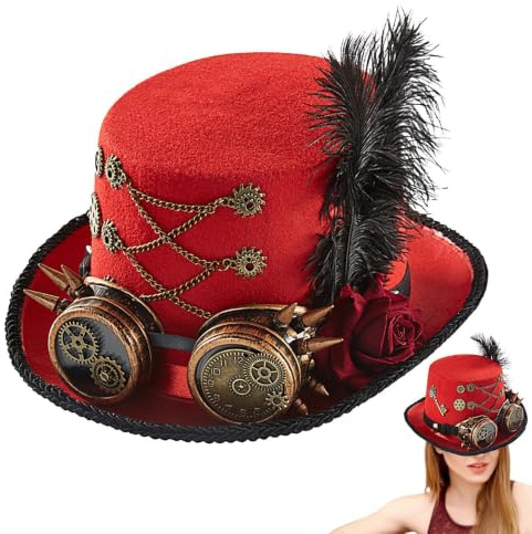 Flkiglm Chapeau Steampunk | Chapeau Costume Steampunk avec Lunettes Intégrées - Couvre-chef Réglable pour Fêtes Renaissance Cosplay Ados Femmes Hommes Adultes