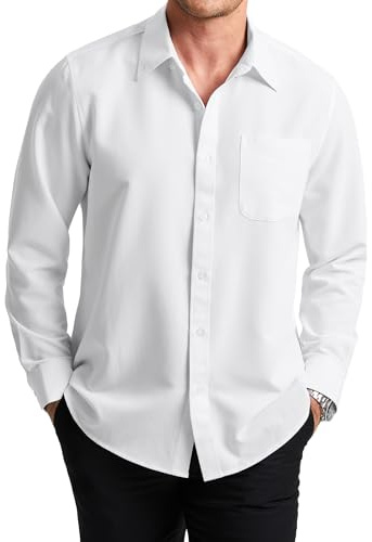 Enlision Camisa Blanco de Manga Larga para Hombre Camisa Vaquera Informal con Botones y Antiarrugas para Hombre Negocios sin Planchado con Bolsillo,XL