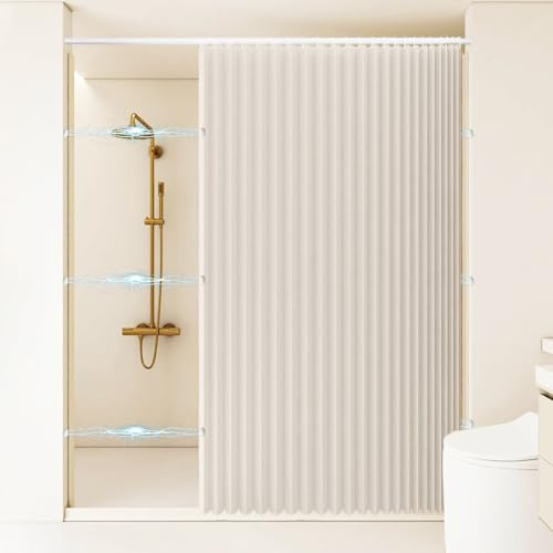 Single tree forest Individuell Faltbarer, wasserdichter magnetischer Duschvorhang für Nassräume, Badewannen und Duschen- W150xH240cm-Beige