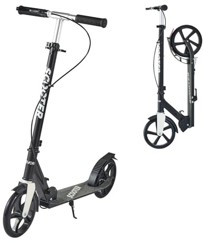 VEVOR Trottinette pour Enfants 8 Ans et Plus, Ados et Adultes, patinette à 2 Roues, Guidon réglable en Hauteur, Plateau antidérapant, Pliable et légère pour garçons et Filles à 100 kg, Noir et Argent