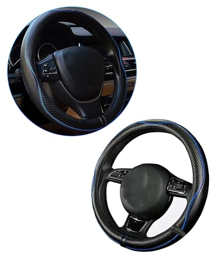 Xibao Autozubehör Innenraum,Lenkradbezug,Lenkradbezug Leder,Lenkradheizung,Auto Tuning,Lenkrad Bezug Lenkradschutz,Geeignet für Lenkräder mit Einem Außendurchmesser von 37 bis 38 cm (Schwarz-Blau)
