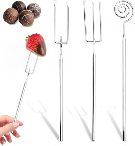 ZIOYANE Juego de 3 tenedores de chocolate multiusos de acero inoxidable para chocolate, cubiertos ideales como tenedores de fondue, herramientas de dulces y mezclador de ensalada de frutas para hacer