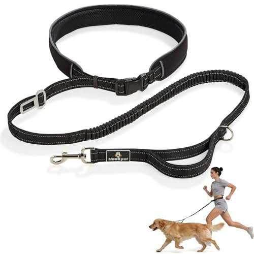 Heellpxi Reflective Waist Bungee Dog Leash - Hands-Free for Running & Walking (Black Bungee Leash)