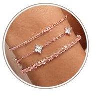 CASSIECA 3 Pcs Pulsera Plata Mujer de Ley Pulsera Cuentas Chapada Oro de 14 Quilates Ajustable Pulsera Multiples Cadena Circonita Apilable Regalos de Joyería para Mujer
