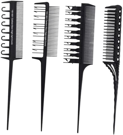 WOFASHPURET Set di 4 Pettini Professionali per Tintura e Mèches, Manico Ergonomico e Punta Arrotondata, per Acconciature Fai da Te e Colorazione Chioma a Casa