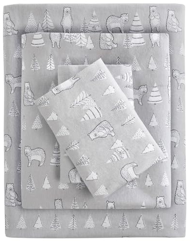 True North by Sleep Philosophy Mysig flanell varmt 100% bomullslakan - nyhet tryck djur stjärnor söt ultramjuk kallt väder sängkläder set, kung, björn 4 delar