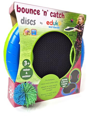 Eduk8 Bounce n Catch Disc Game - Fun Playtime for Children Indoor or Outdoor | Set of 2 with Soft/Fuzzee Ball