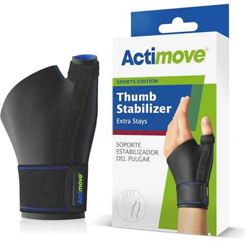 Actimove Sports Edition Thumb Stabiliser Extra Stays | Black, Small/Medium, Sleeve for Pain Management of Strains, Sprains, Inflammation, Thumb Pain & Skier's Thumb