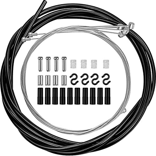 PLUTEO Universal Bike Brake Cable Kit with 2.5m Housing Cable with Cable Wire Cap S-Hooks for MTB and Road Bike Black