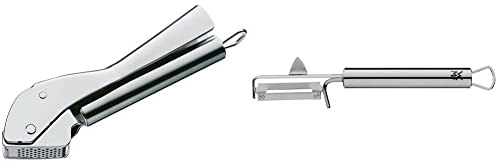WMF Profi Plus Knoblauchpresse 17,5 cm, Cromargan Edelstahl teilmattiert & Profi Plus Kartoffelschäler Pendelklinge 19 cm, Pendelschäler einschneidig, Gemüseschäler