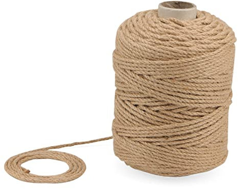 KEILEOHO 4mm x 150m Natural Jute Rope, 492FT Twisted Hemp Rope for Scratching Post, Luggage Twine