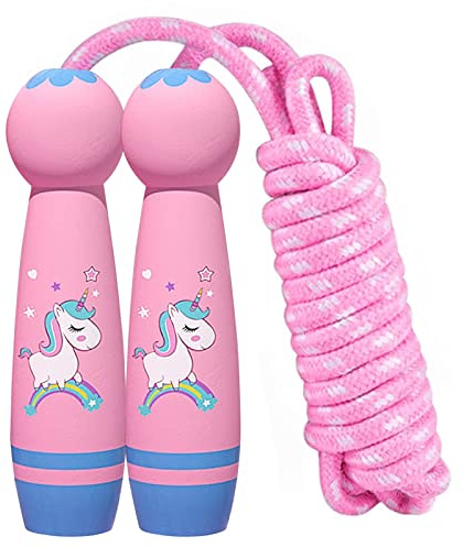 Corde à sauter réglable pour enfant avec poignée en bois, corde à sauter réglable, en coton, idéale pour l'entraînement de fitness pour filles et garçons