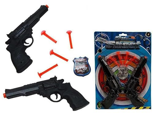 Pack 2 revólveres + ventosas + Placa policía | Arma de Juguete para niños - Pistola inofensiva y Divertida para Jugar