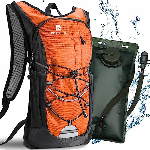 BBAIYULE Sac à dos d'hydratation avec poche de 2 L, sans BPA, sac à dos de vélo et de course avec réflecteurs (orange + vert militaire)