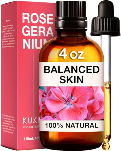 Kukka Rose Geranium Essential Oil for Skin - 118ml - 100% Pure Natural Geranium Oil for Diffuser & Aromatherapy - Soap Making Scent & DIY