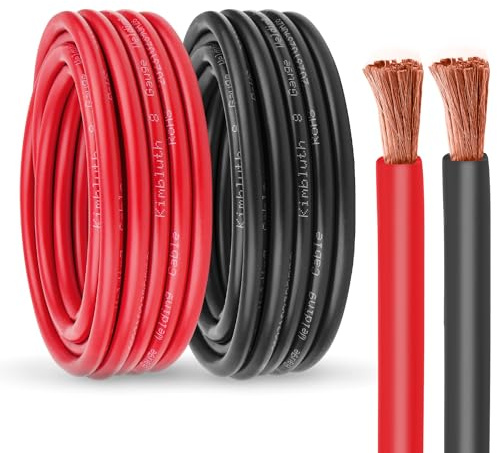 Kimbluth 8 Gauge Battery Cable Copper Wire, 10FT Red+10FT Black 8 AWG Welding Cable Standard USA OFC Wire for Automotive, Battery, Solar, Marine and Generator