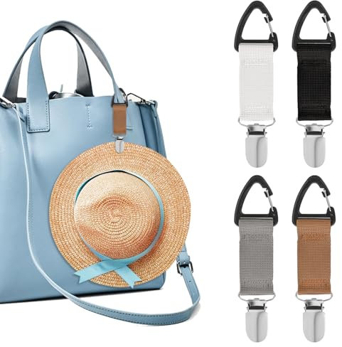 Mabor 4 Stück Hut Clip für Reisen Elastische Huthalter Clip Freihändiges Hutklammer für Reisen Hutclip für Damen Herren Elastisch Hutclips für Outdoor Handtasche Reisetasche Rucksack