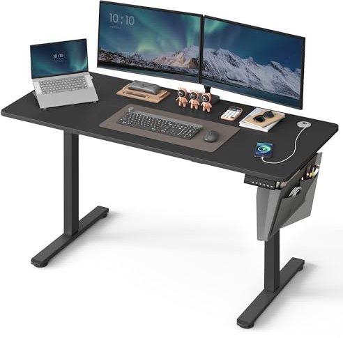 SONGMICS Höhenverstellbarer Schreibtisch elektrisch, 140 x 60 cm, stufenlos verstellbar, Memory-Funktion mit 4 Höhen, tintenschwarz LSD134B01