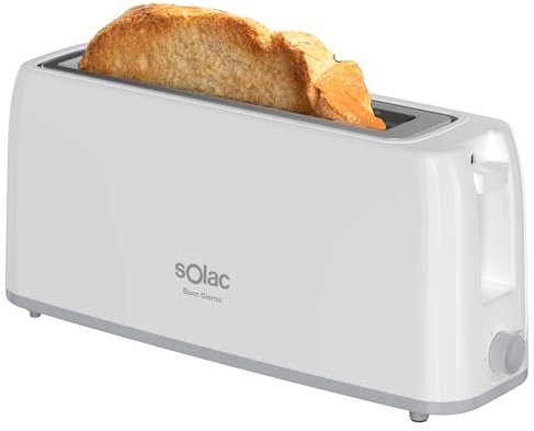Solac - Tostador Buon Giorno 800W | Ranura Larga | 6 Niveles de Tostado | Sistema de Autocentrado | Función de Cancelación | Bandeja Recoge Migas Extraíble | Diseño Slim