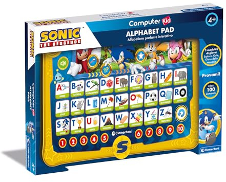 Clementoni - Computer Kid Sonic Alphabet Pad, Alfabetiere Interattivo, Gioco Educativo 4+ Anni, con attività Elettroniche per Scoprire Lettere, Parole e Numeri, Lingua Italiana, 16822