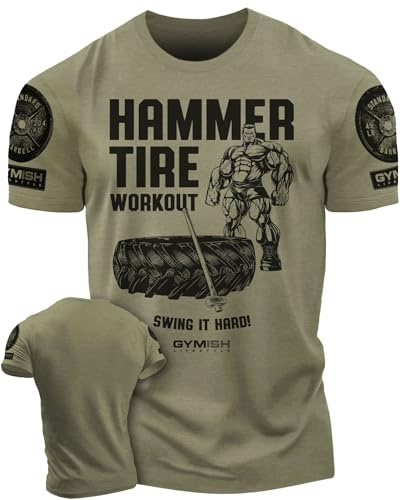 D R DETROIT REBELS Hammer Tire Workout Gym Shirt, Motivational Gym T-Shirt for Men (XXL, Hammer Tire Military Green Branded)