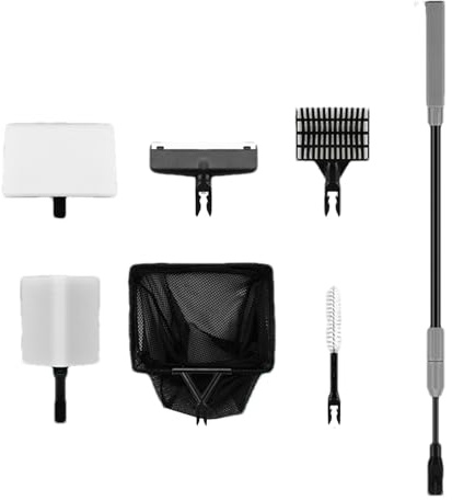 Zuasdvnk Set di pulizia per acquario, attrezzi per la pulizia 'acquario, con manico lungo, set di pulizia con manico telescopico, pulitore per ghiaia multiuso per uso domestico in acquario