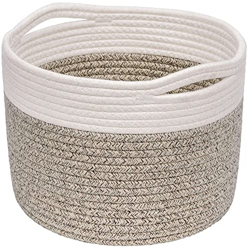 TIMEYARD Small Cotton Rope Basket Storage Basket for Shelves Toy Organiser | 24x24x18cm for Toys, Gifts and Small Accessories. Decorative Shelf Basket for Living Room and Bedroom