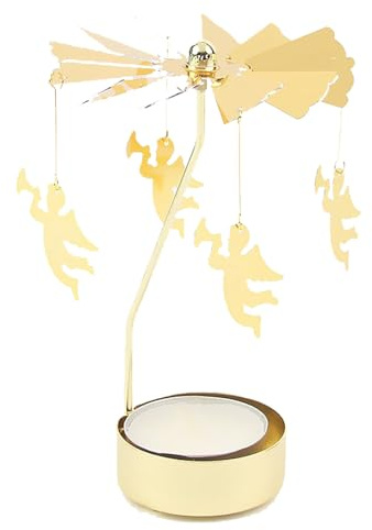 TenaLucy Candelabro Giratorio,Titular de Vela Giratoria Velas Decorativas Portavelas Giratorio Dorado Metal té Luz Accesorios Románticos,para Decoración Des Hogar,Decoración de Boda(Ángeles)
