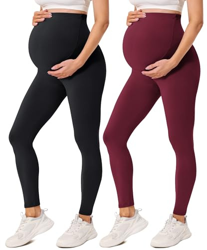 VALANDY Creamlush 2 Pack Women's Maternity Leggings Over the Belly Pregnancy Activewear Workout Yoga Tights Pants