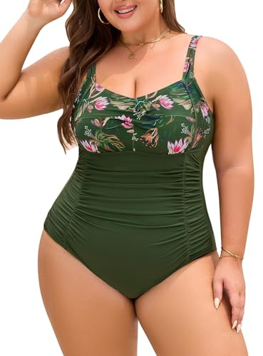 Nadeer Bañador Mujer Talla Grande Reductores Traje de Baño de Una Pieza Push Up Sexy Cuello en V Swimwear Swimsuit para Natacion Playa L-4XL(Verde,4XL)