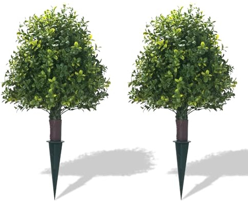 Howngyesimu 20 Artificial Boxwood Topiary Balls Trees with Ground Spike, 2 Pack UV Resistant Artificial Shrubs, Fake Evergreen Artificial Plant Brush for Indoor Outdoor Front Porch Garden