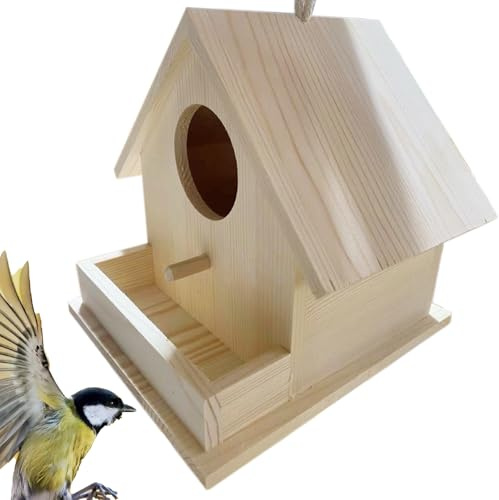 Outdoor Bird Shelter Rustic Wooden House | Mounted Bird Bait Box with Pole Support for Backyard Decor Perfect for Patio Lawn Garden Hummingbirds and Cardinals