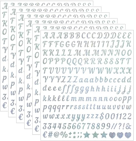 Calkkrer 6 piezas de adhesivos de letras Plateado, letras de vinilo autoadhesivas minúsculas, ABC adhesivos para manualidades, scrapbooking, etiquetas, decoración de texto