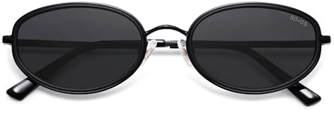 SOJOS SJ1248 Lunettes de soleil ovales polarisées rétro pour homme et femme avec protection UV400, Monture noire et verres gris, m