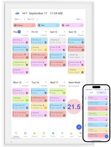 Digital Calendar, 21.5 Inch Smart Wall Calendar & 2026 Planner & Chore Chart, Gifts for Women Men, Gifts for Mom Dad, Touchscreen Interactive Display, Wall Mount