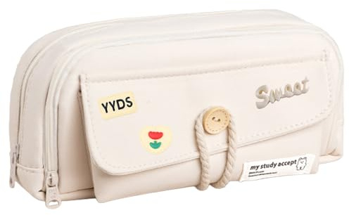 TYXHXTF Estuche Escolar con 4 Compartimentos, Estuche de lápices de Gran Capacidad, Multifuncional Pencil Case, Bolsa de Lápices Lona Premium Organizador de Papelería, Pencil Case Aesthetic, White