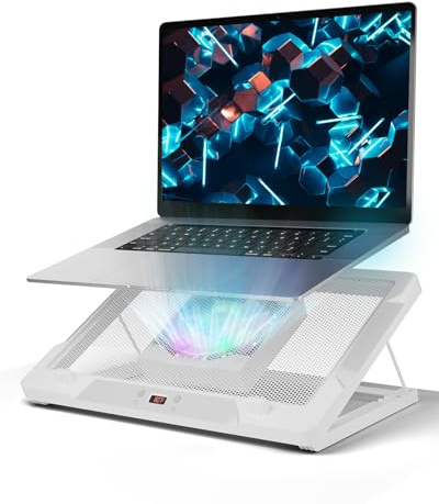 DEPGI Laptop Cooling Pad, Laptop Cooler Stand with 5.5 Movable Fan Easy to Clean, Auto Temp Sensor & 3-Speed Manual Control, Ultra Quiet â€40dB for 14â17.3 Inch Laptops, White