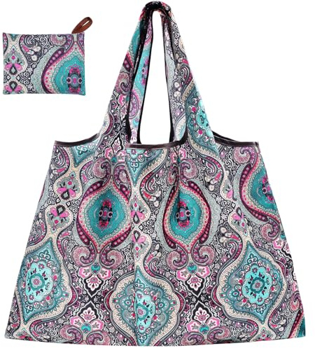 CHEESANHERR Borsa Spesa Pieghevole, Borse Spesa Riutilizzabili Grandi, Tote Bag Sacchetti per la Spesa Tessuto, Borsa Shopper Donna Uomo, Shopping Bag Grande 53 X 66 cm (Verde)