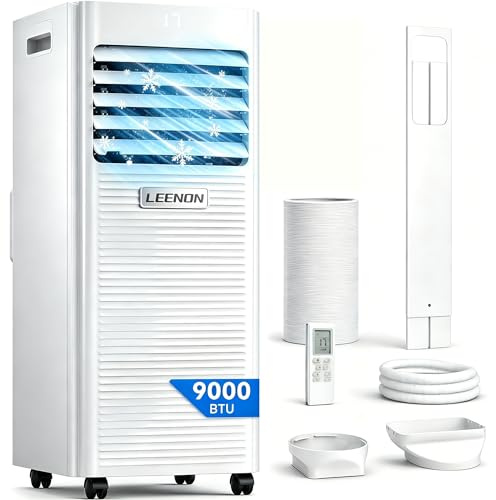 LEENON Klimaanlage Mobil Klimagerät 9000 BTU, 4 in 1 Kühlen Entfeuchten Lüftermodus Schlafmodus, 2.6KW Mobile Klima mit Abluftschlauch, Fernbedienung/ 24h-Time, Air Conditioner, Für Räume bis 35 m²