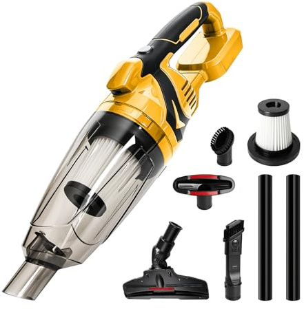 Trådlös handhållen dammsugare, kompatibel med DEWALT 18V 20V batterier, 10 000 Pa sugeffekt, 750 ml dammbehållare, 4 munstycken och LED-ljus för torrrengöring av bil och hushåll (utan batteri)